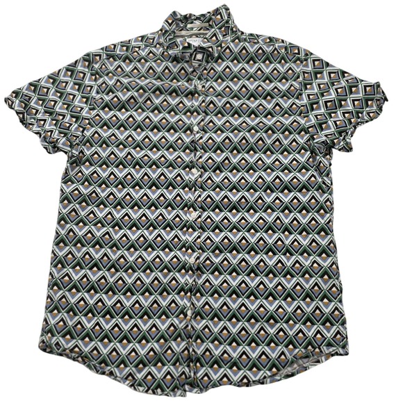 Denim & Flower Ricky Singh M Retro Mod Geometric Button Up shirt 60s/70s-core - Picture 4 of 11